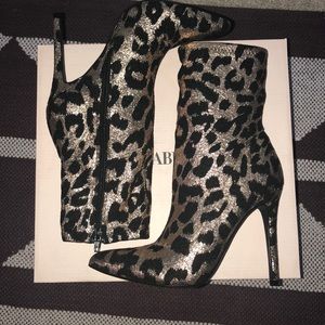Just Fab Gold Leopard Sock Booties